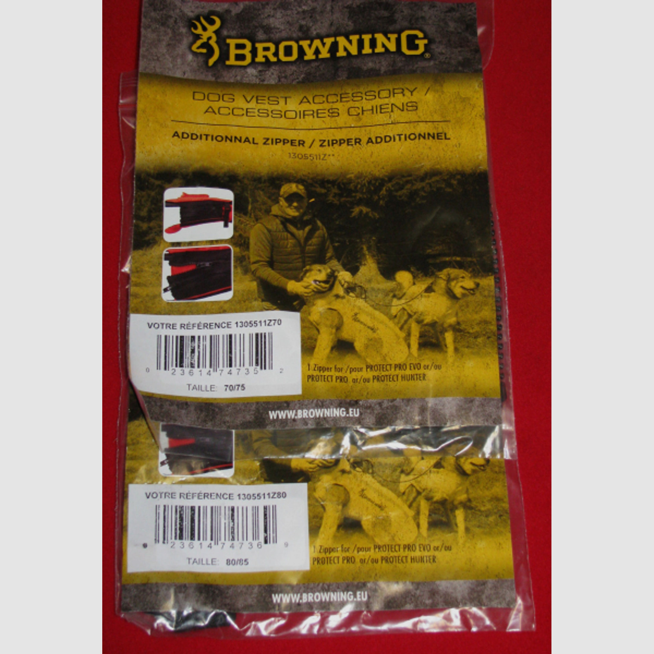 Hundezubehör, 2mal Browning Reißverschluss für Hundeschutzweste, Taille 45 und 50 / 55