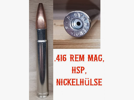 .416 REM Mag, HSP-Geschoss, Nickelhülse, Deko-Patrone