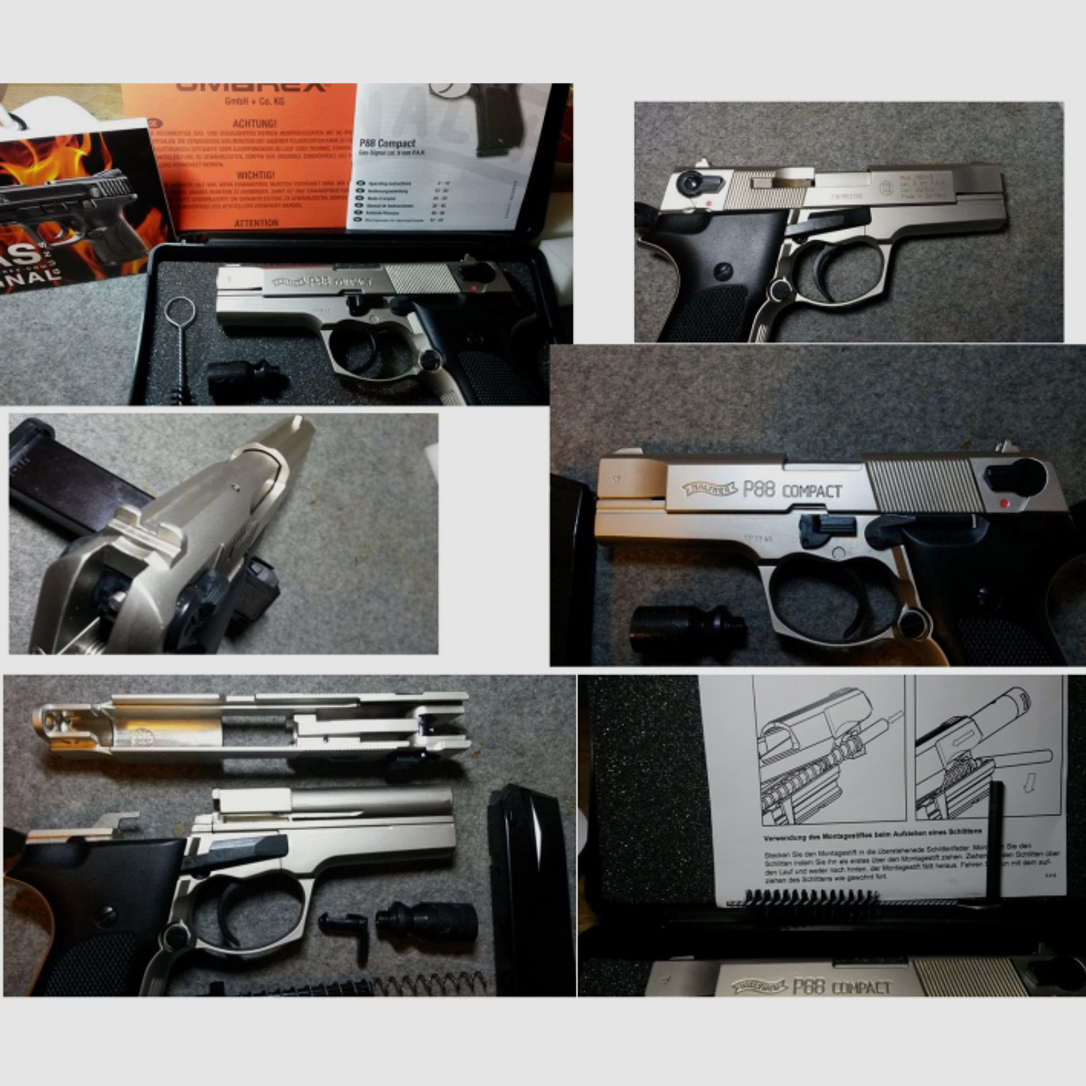 P 88 Walther P88 Compact nickel 9 mm P.A.K, komplett in der OVP ....plus Munition