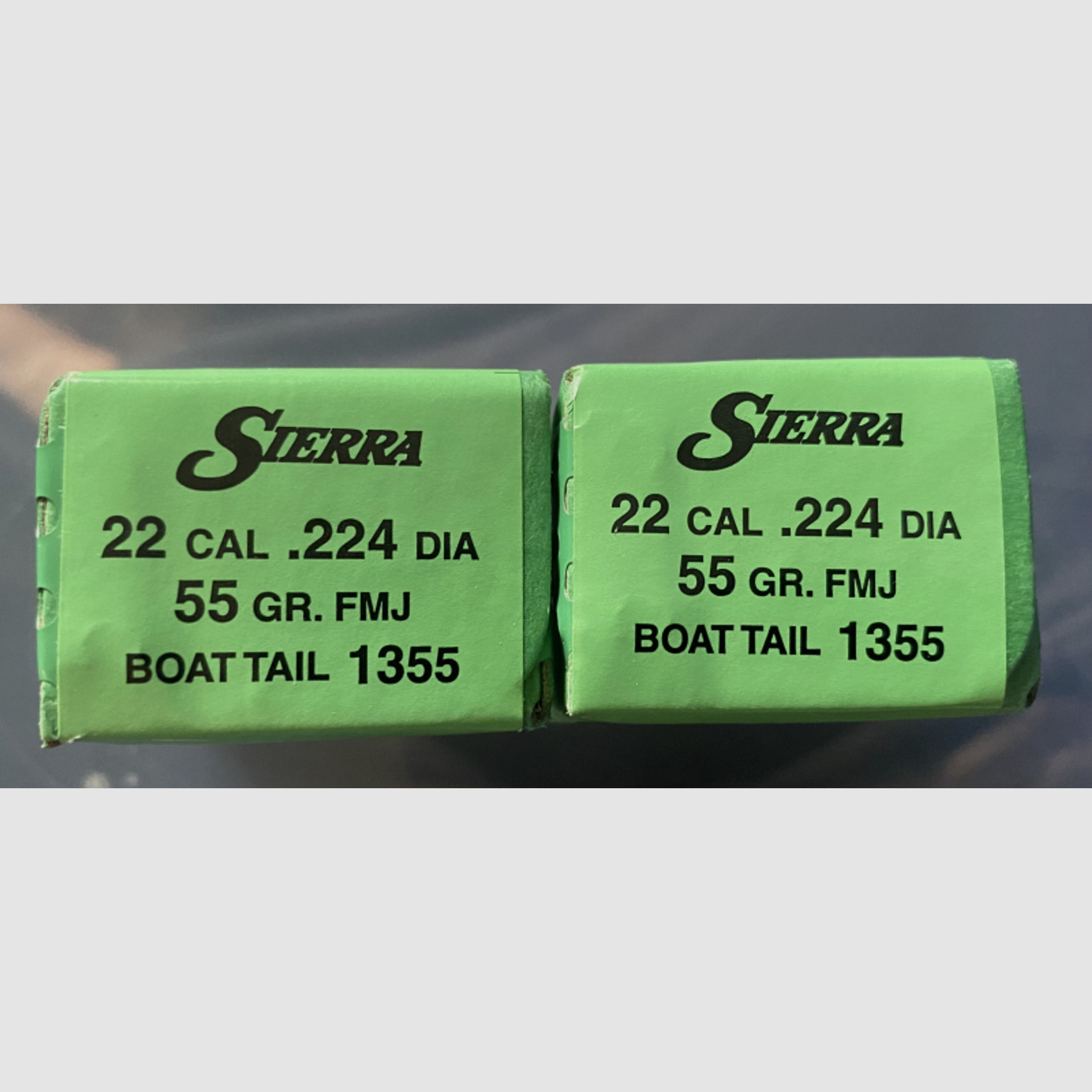 200 Geschosse Sierra .22 / 224 DIA 55 gr. FMJ Boat Tail 1355 Riefle Bullets