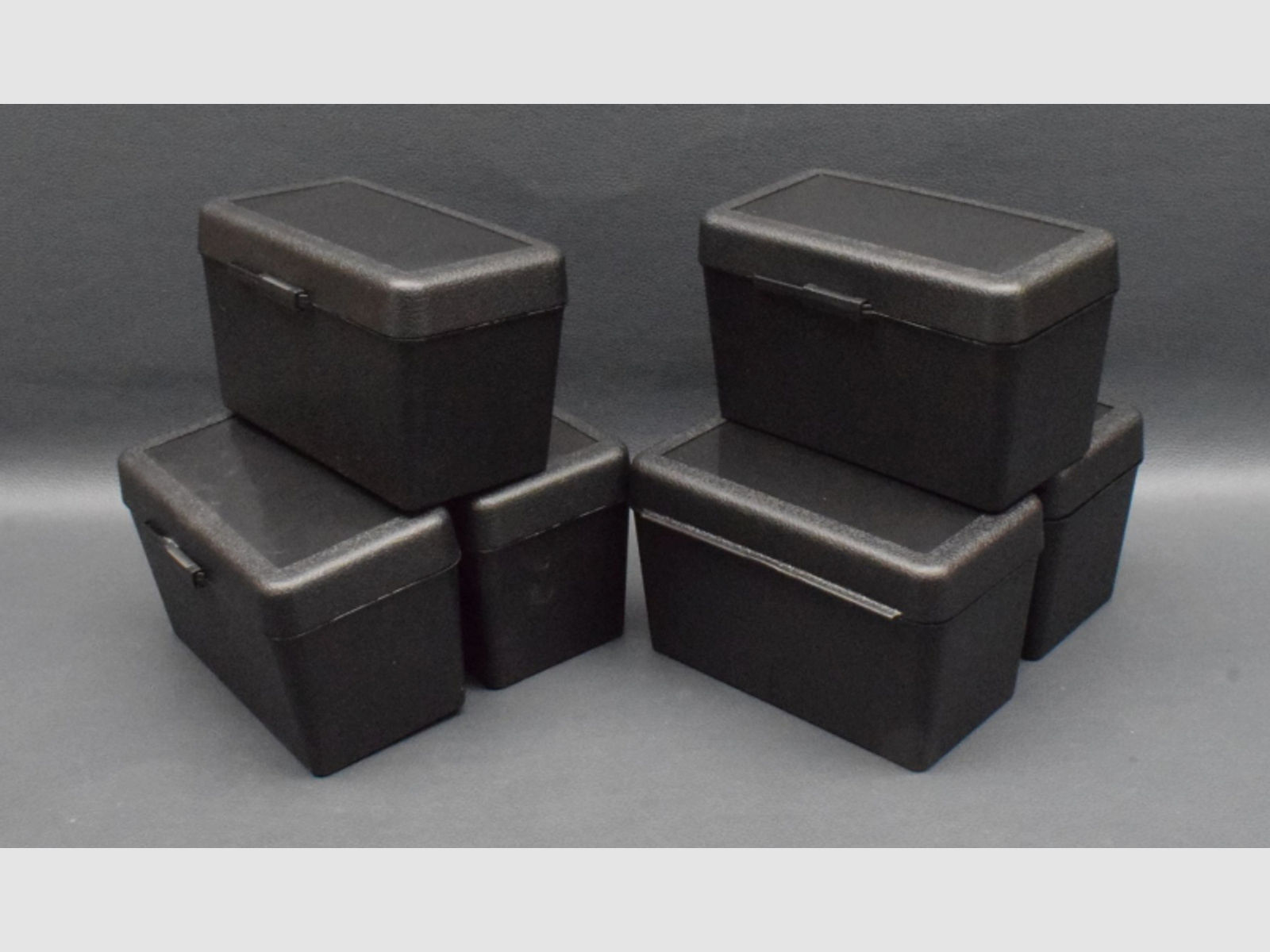 6 Stück Patronenboxen für Kaliber 300 Win, Kunststoffbox, schwarz, Neuware zum Sonderpreis !