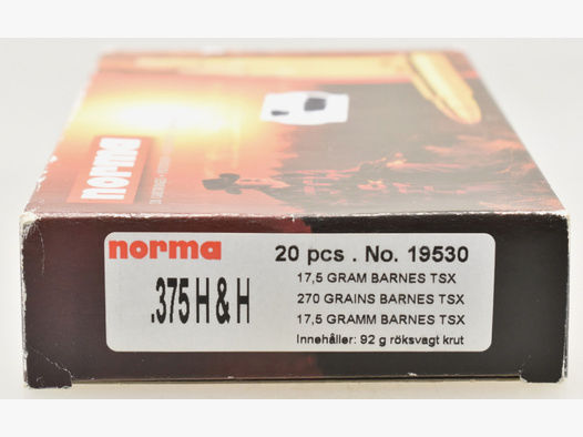 20 Norma Patronen Kaliber .375 H&H Mag. 270gr. Barnes TSX