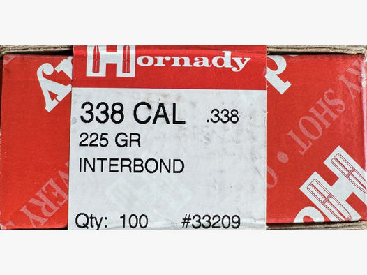 100 x Hornady .338 225gr Interbond Geschosse