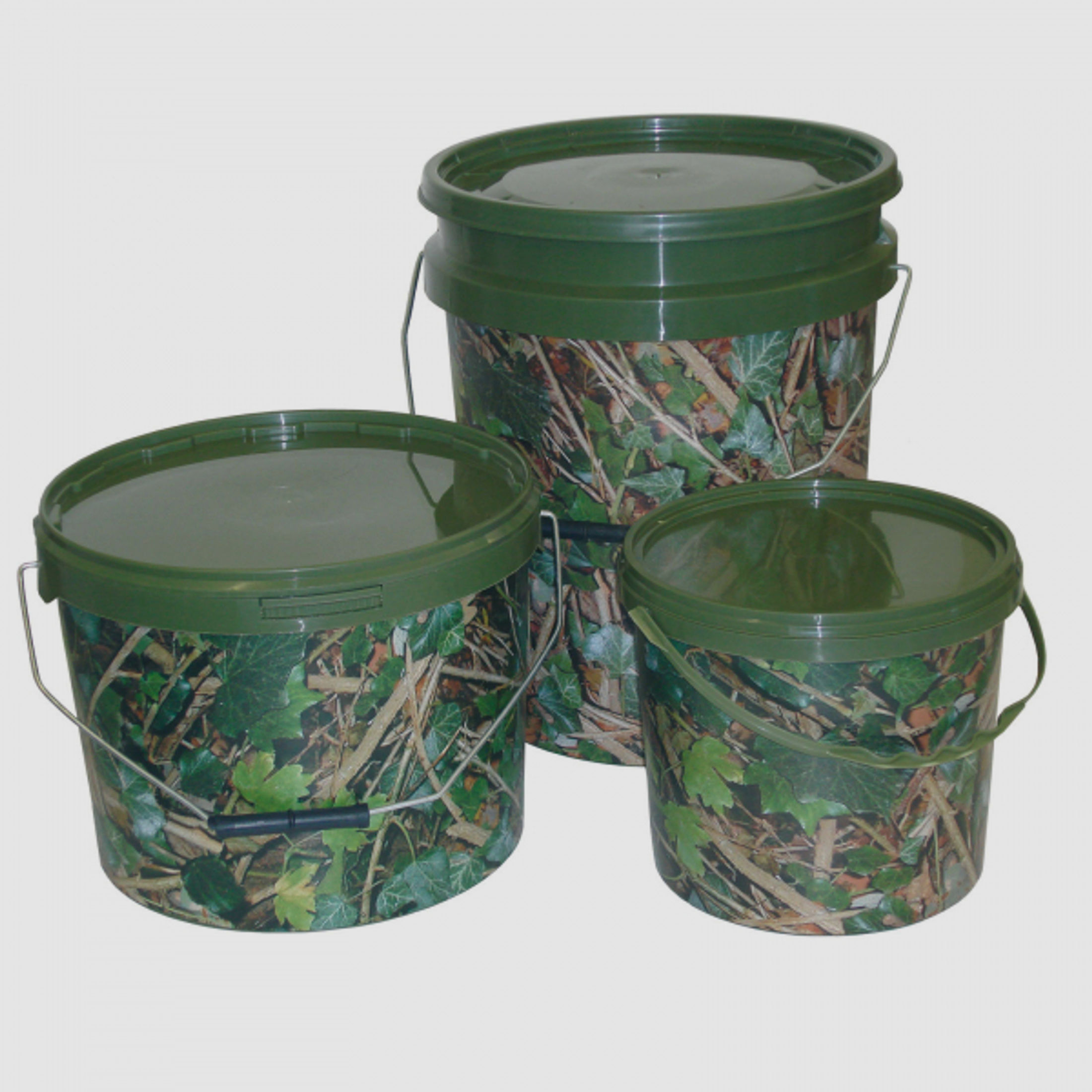 Futtereimer mit Deckel - Rund - 18 Liter - Camouflage (Motiv Waldboden)