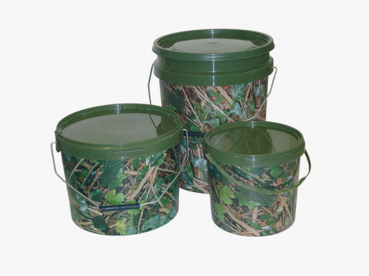 Futtereimer mit Deckel - Rund - 18 Liter - Camouflage (Motiv Waldboden)