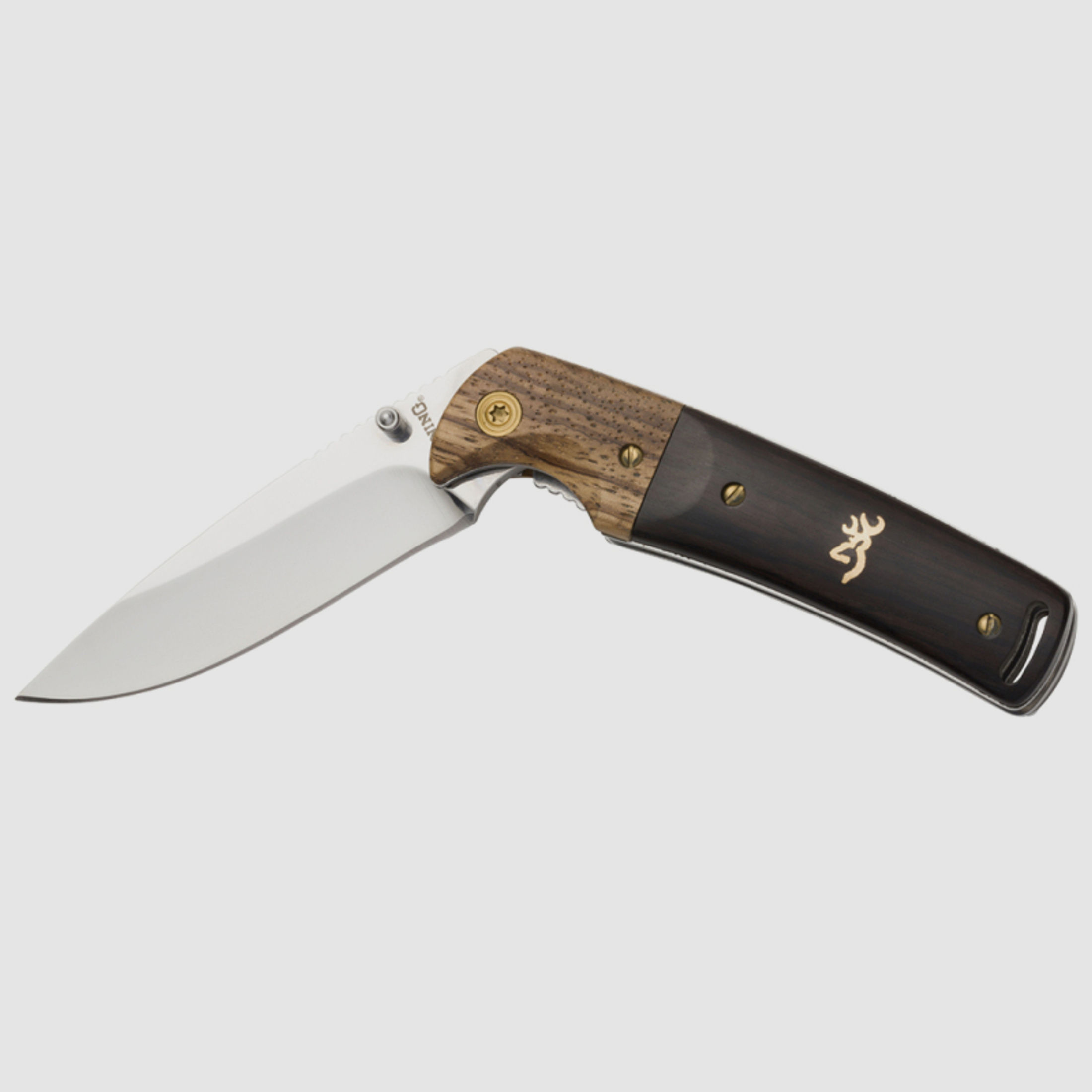 1x Browning Messer Buckmark Hunter | Klappmesser mit Nylonetui | 7.6cm Klinge aus AUS-8 Stahl | Holz