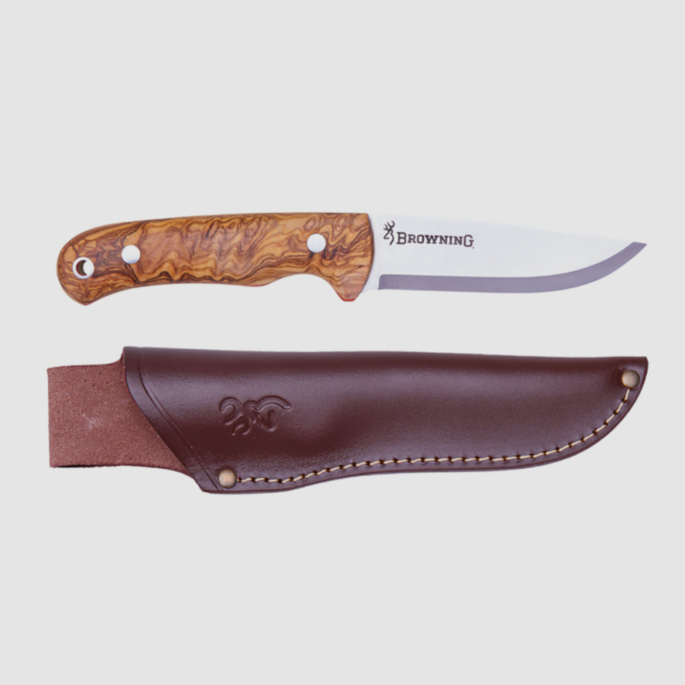 1 x Browning Messer Bjorn Olivenbaum | Jagdmesser mit Lederscheide 11cm Klinge Olivenholz Griffschal
