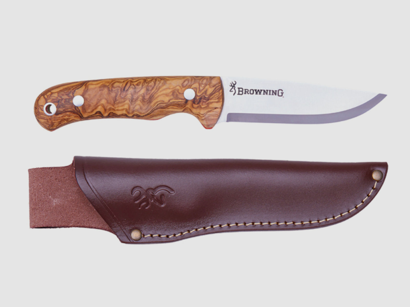 1 x Browning Messer Bjorn Olivenbaum | Jagdmesser mit Lederscheide 11cm Klinge Olivenholz Griffschal
