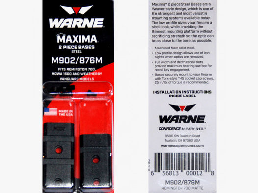 WARNE Maxima zweiteilige Weaver Basen für HOWA 1500, Remington 700 | 2-teilig | STAHL made in USA