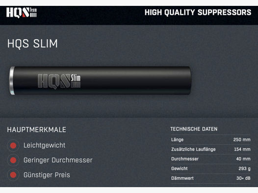 HQS Schalldämpfer SLIM Kaliber max. 7,62mm/.30 inklusive Adapter