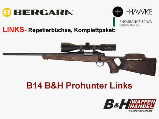 Links- Repetierer, Komplettpaket: B14 B&H Prohunter LH | Endurance 3-12x56 | (opt. Brenner SD21)