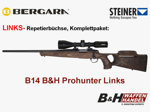 Links- Repetierer, Komplettpaket: B14 B&H Prohunter LH | Steiner 3-12x56 | (opt. Brenner SD21)