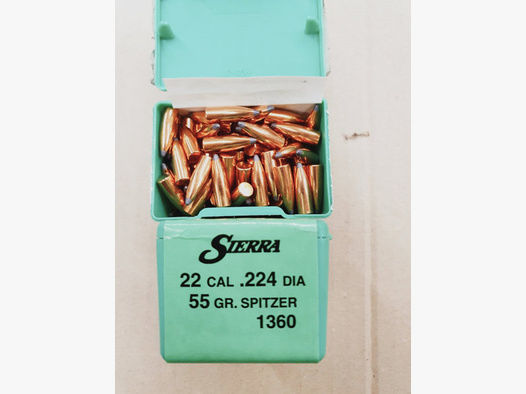 .22/.224/55 grs #1360# Sierra Spitzer Geschosse 100 stk
