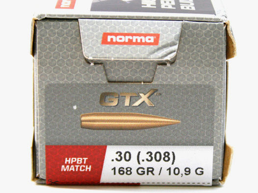 100 Stück NEUE NORMA HPBT Hohlspitz MATCH Geschosse GTX - CAL 30 .308 168gr 10,9g HPBT GOLDEN TARGET