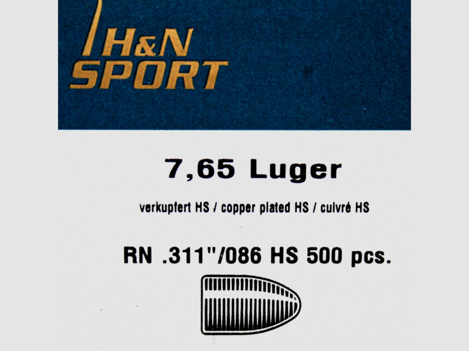 500St. H&N Geschosse .311 7,65Para/Luger/Nagant RN HS 86grs/5,57g|Haendler&Nattermann BLEI Rundkopf
