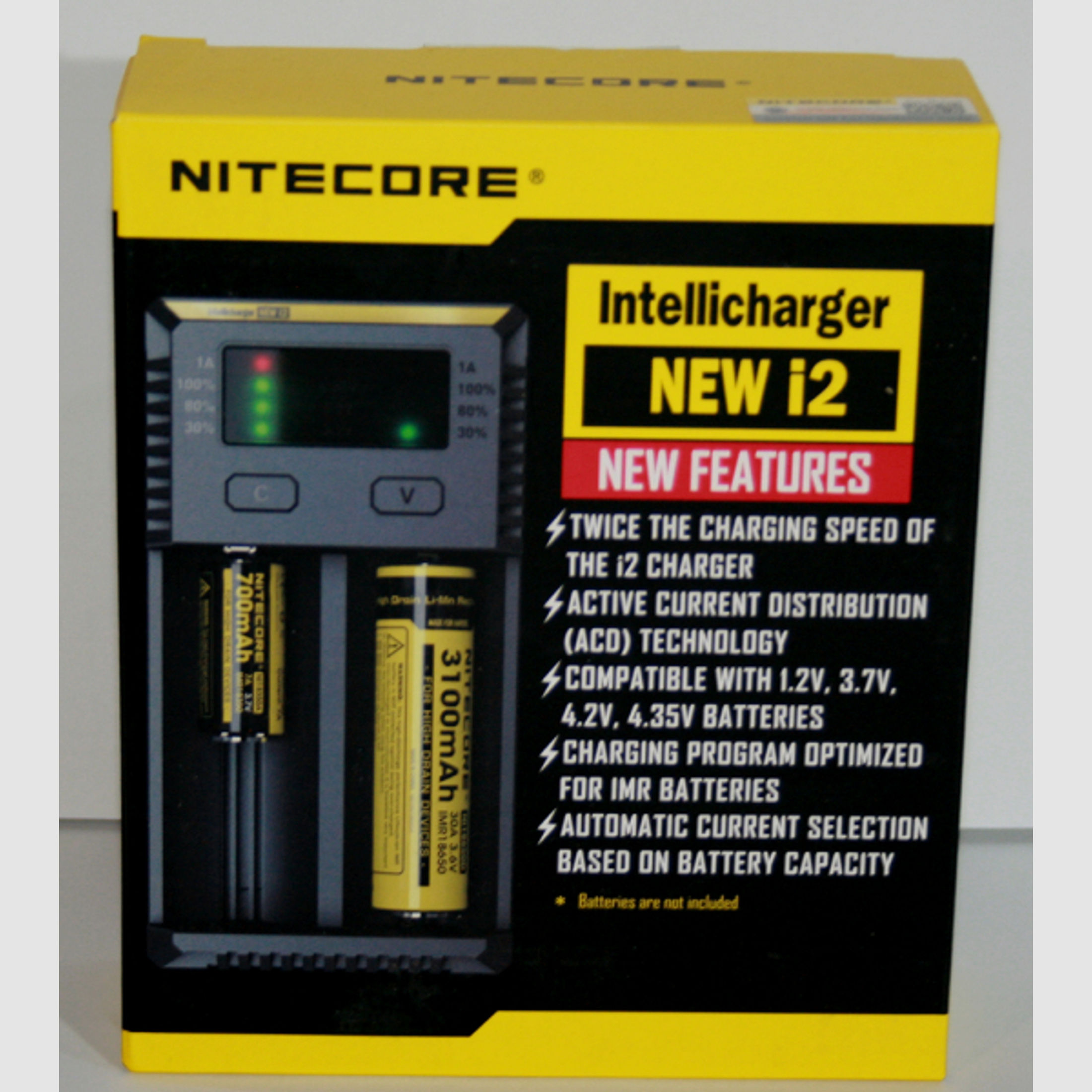 Nitecore NEW i2 Universal Charger | Akku/Batterieladegeräte | Li-Ion, Ni-MH, Ni-Cd LiFePO4|AA,CR123.