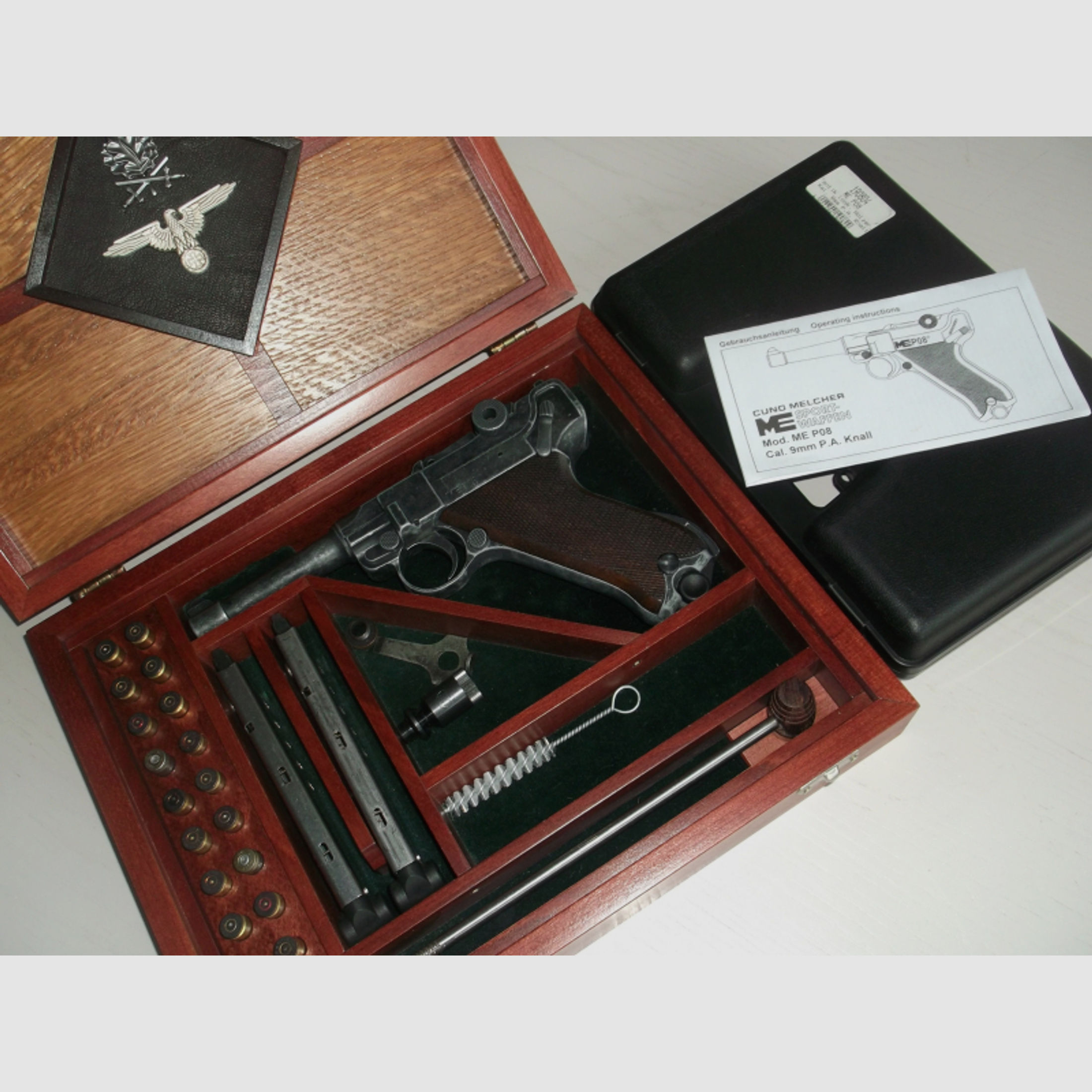 Antik Pistole ME 08 Luger neu - 9mm Knall in Sammler-Holzbox