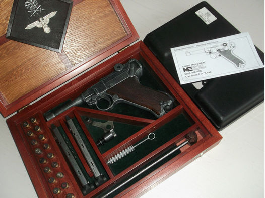 Antik Pistole ME 08 Luger neu - 9mm Knall in Sammler-Holzbox