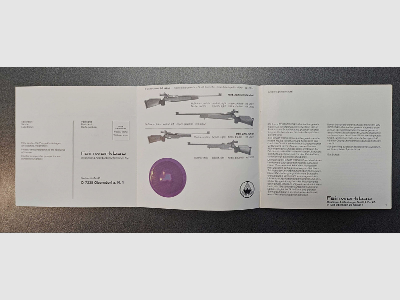 Bedienungsanleitung Gewehr Feinwerkbau Mod. 2000 .22 Manual Original