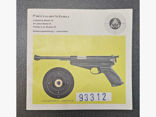 Bedienungsanleitung Luftpistole Feinwerkbau Mod. 65 Manual Original