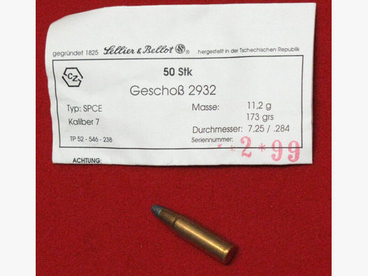 Sellier & Bellot, 130 Geschosse Kaliber 7 - 7,25/ / 284 - 11,2g /173grs. - Typ SPCE, Bitte anseh