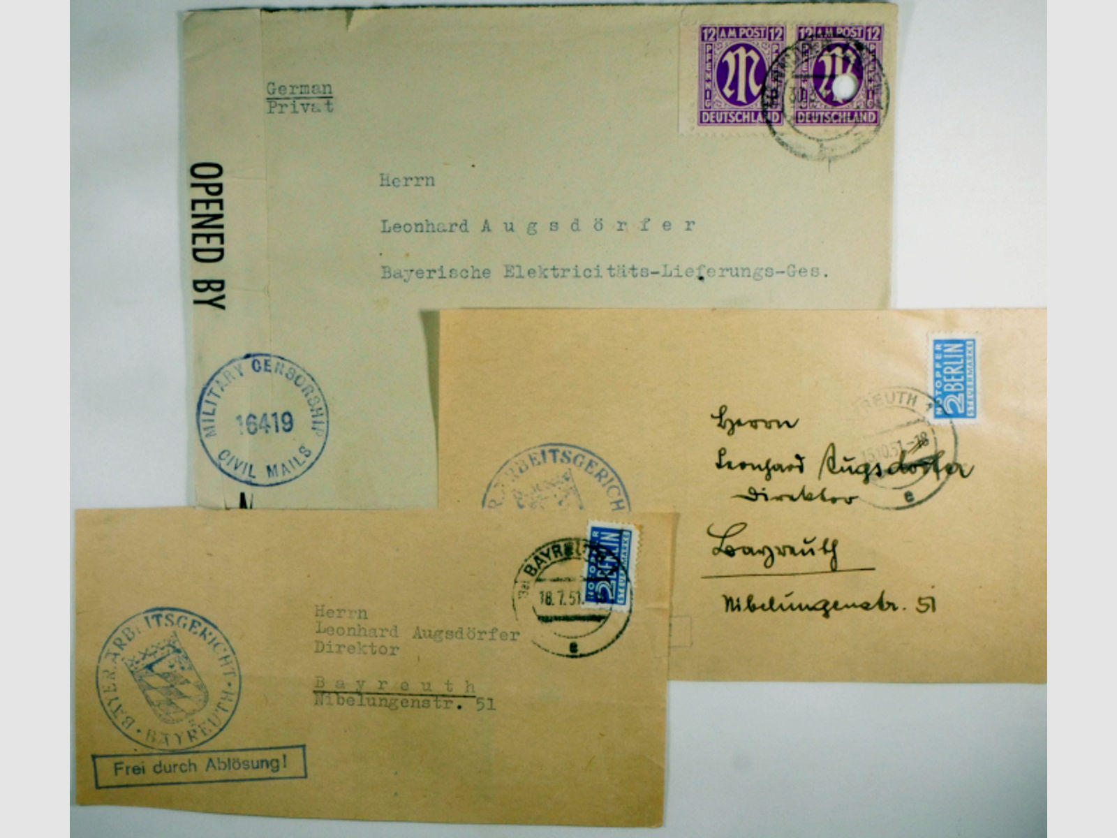 zwei Briefe mit blauen 2Pf Zwangs-Seuermarken