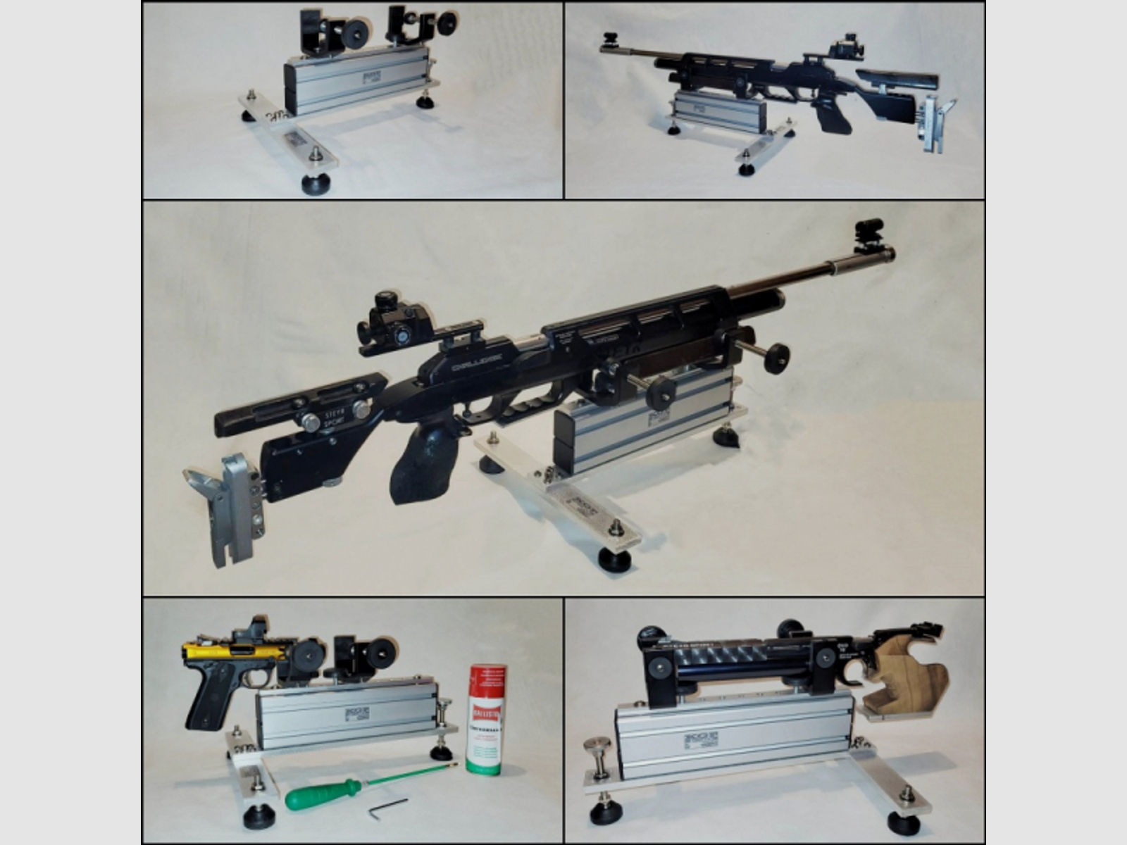 Einschießvorrichtung, Einschießbock T-300-Pro mit 2-facher Klemmung für Luft-Pistole und -Gewehr