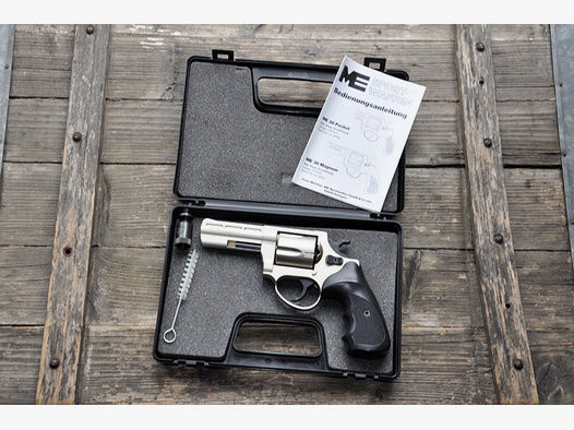 Cuno Melcher / ME 38 Magnum Nickel Schreckschuß-Revolver / Double Action / Kaliber 380/9mm Knall