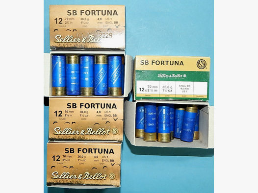 125x 12/70 Schrotpatrone SB Fortuna 4mm, 23x SB Fortuna 3,5mm, jeweils 36g