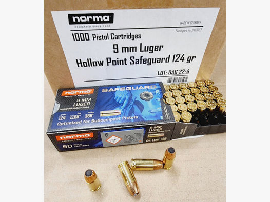 9mm/124grs Norma HP Safeguard 1000 Stk.