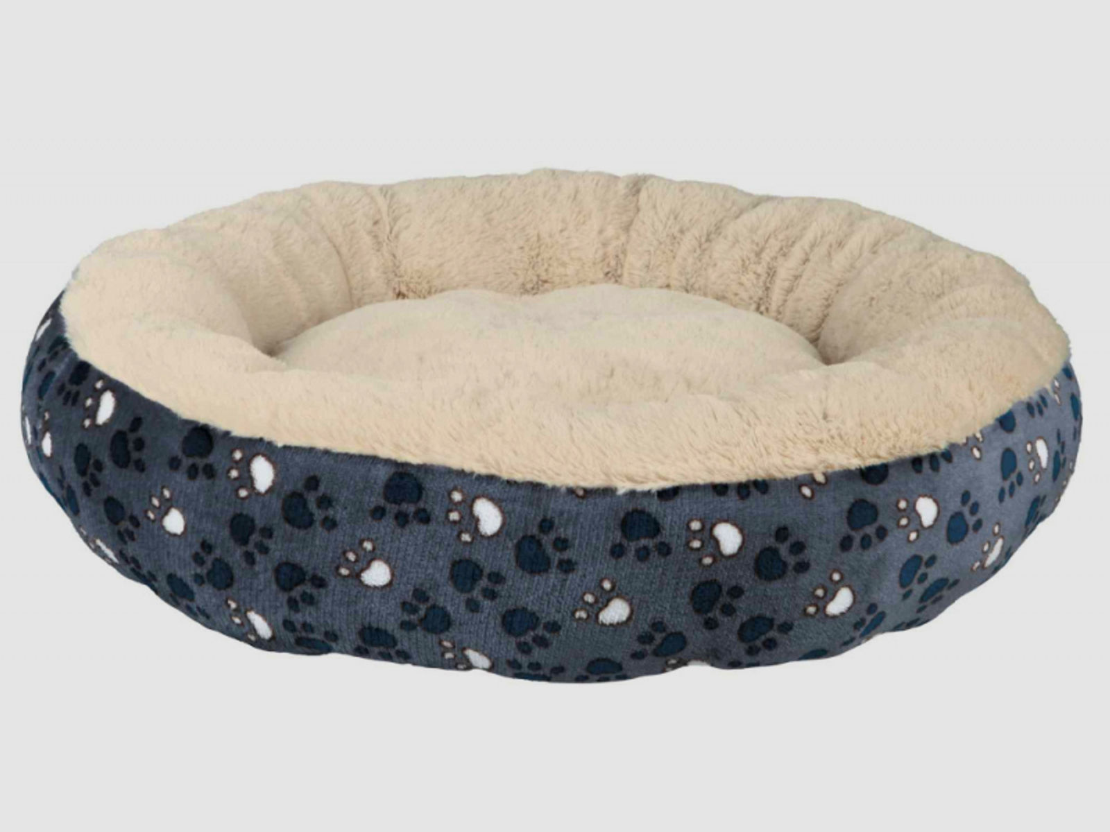 TRIXIE Hundebett TAMMY rund 50cm Durchmesser, blau/beige | Softplüsch, Polyester-Bezug, mit Kissen