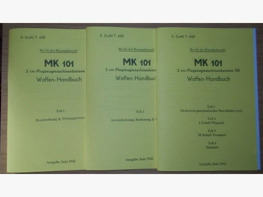 3 Hefte Beschreibung Maschinenkanone MK 101 (Teil 1-6) Luftwaffe 1942