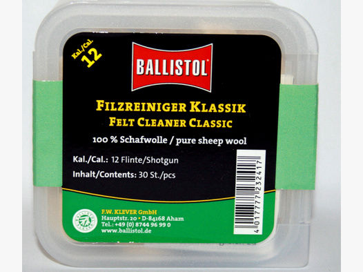 30x BALLISTOL Reinigungsfilze/Filzreiniger KLASSIK Cal. 12|100% Schafwolle| 12 Flinte/Shotgun