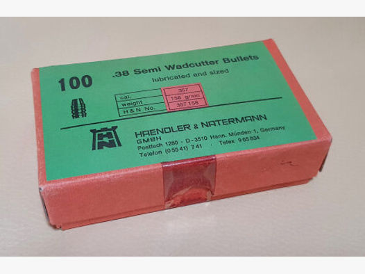 100 Stück - Haendler & Natermann Geschosse .38 Semi Wadcutter Bullets cal. 357 158 gr