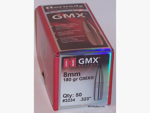 50St. HORNADY 8mm(.323) - 180 - GMX - #3234 - Versand ab 6,00