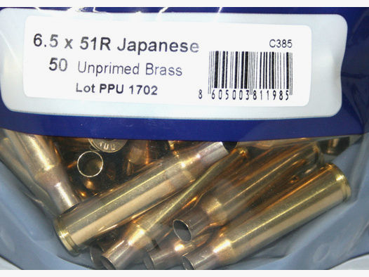 50 Stück > NEUE PPU/PrviPartizan Langwaffenhülsen 6,5x51R Japanese Boxerzündung Unprimed Brass #C385