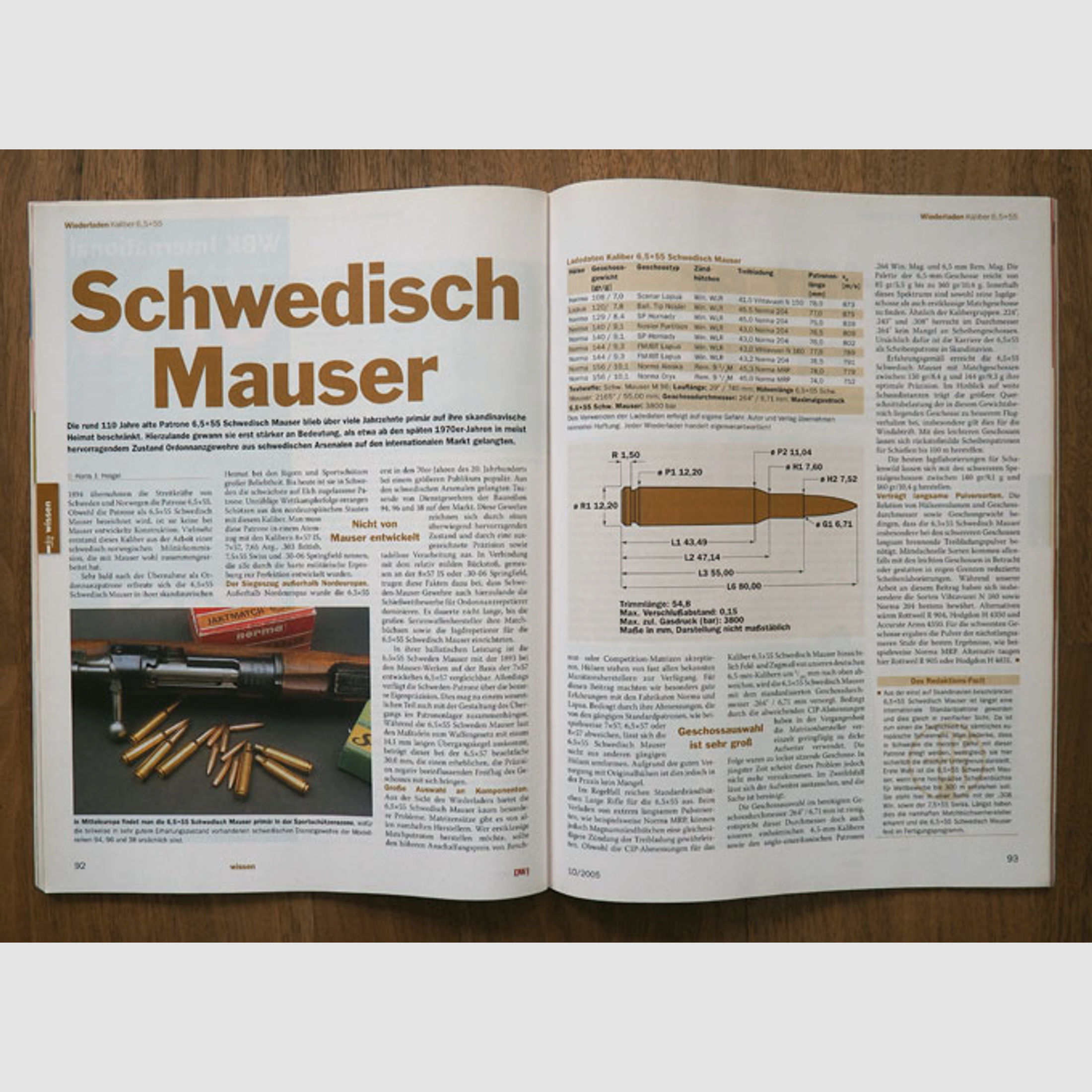 DWJ Heft Wiederladen der Patrone Schwedisch Mauser 6,5 x 55