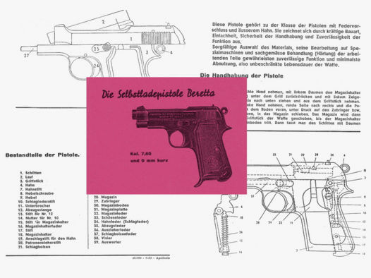 Nachdruck deutsche Bedienungsanleitung Pistole Beretta Mod. 34 im Cal. 7,65 und 9 mm