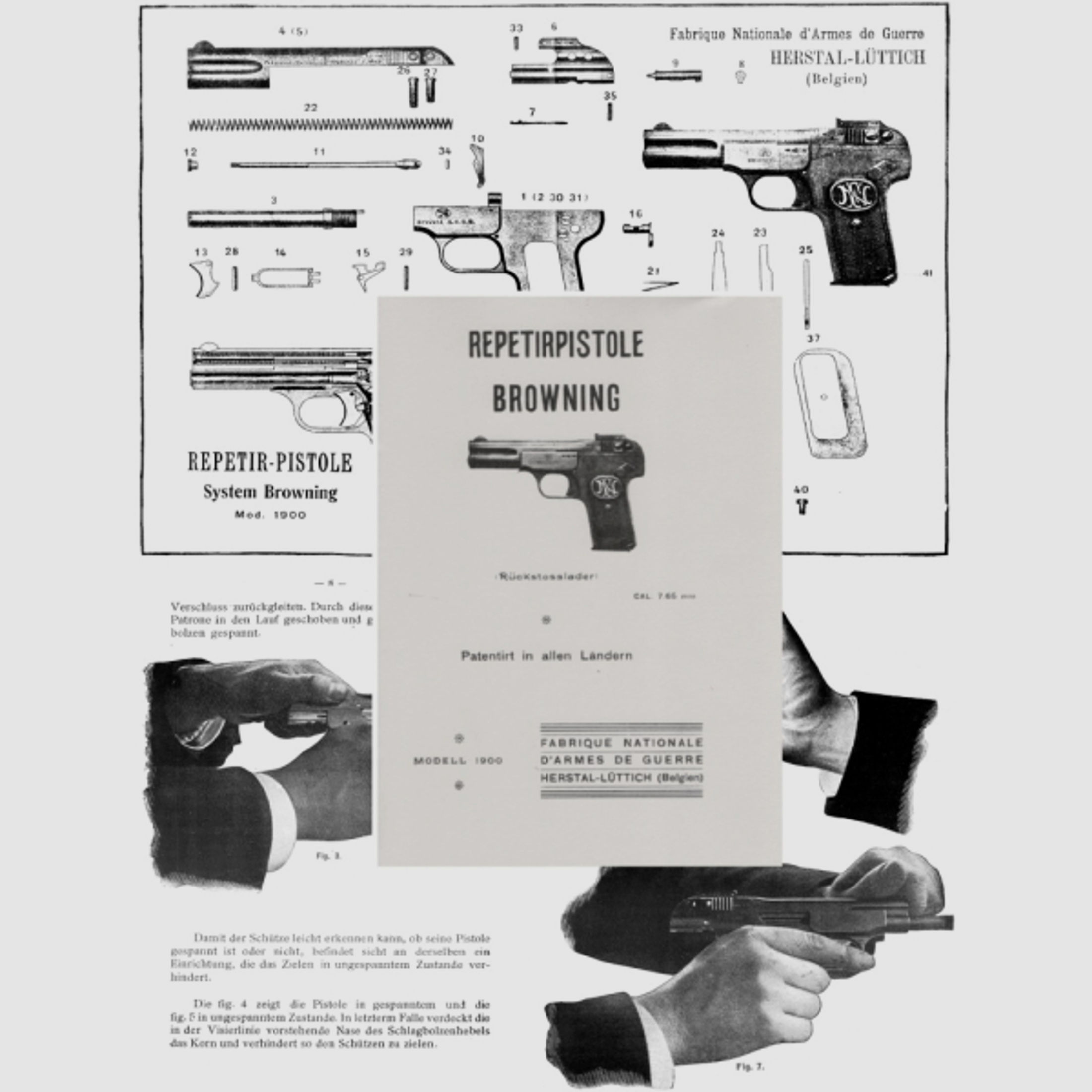 Nachdruck deutsche Bedienungsanleitung Pistole FN 1900 Cal . 7,65