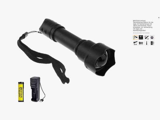BESTSUN Infrarot Taschenlampe 850nm für die Jagd, IR Taschenlampe mit 38mm Konvexlinse, Fokus einste