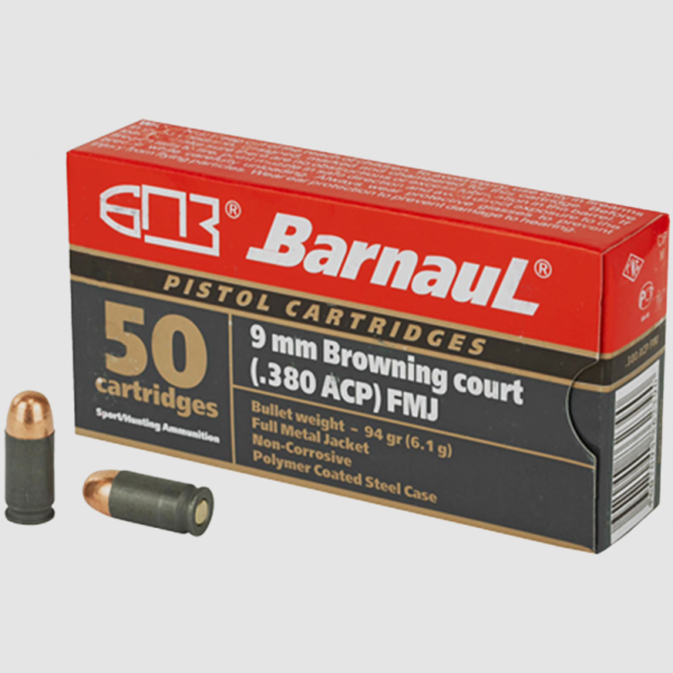 Barnaul Standard 9mm Browning Kurz (.380 ACP) FMJ 94 grs Pistolenpatronen