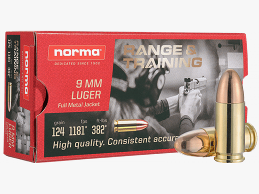 Norma Range Training 9mm Luger (9x19) FMJ 124 grs Pistolenpatronen