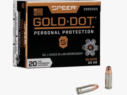 Speer Gold Dot Personal Protection 6,35mm Browning (.25 ACP) Speer Gold Dot HP 35 grs Pistolenpatron