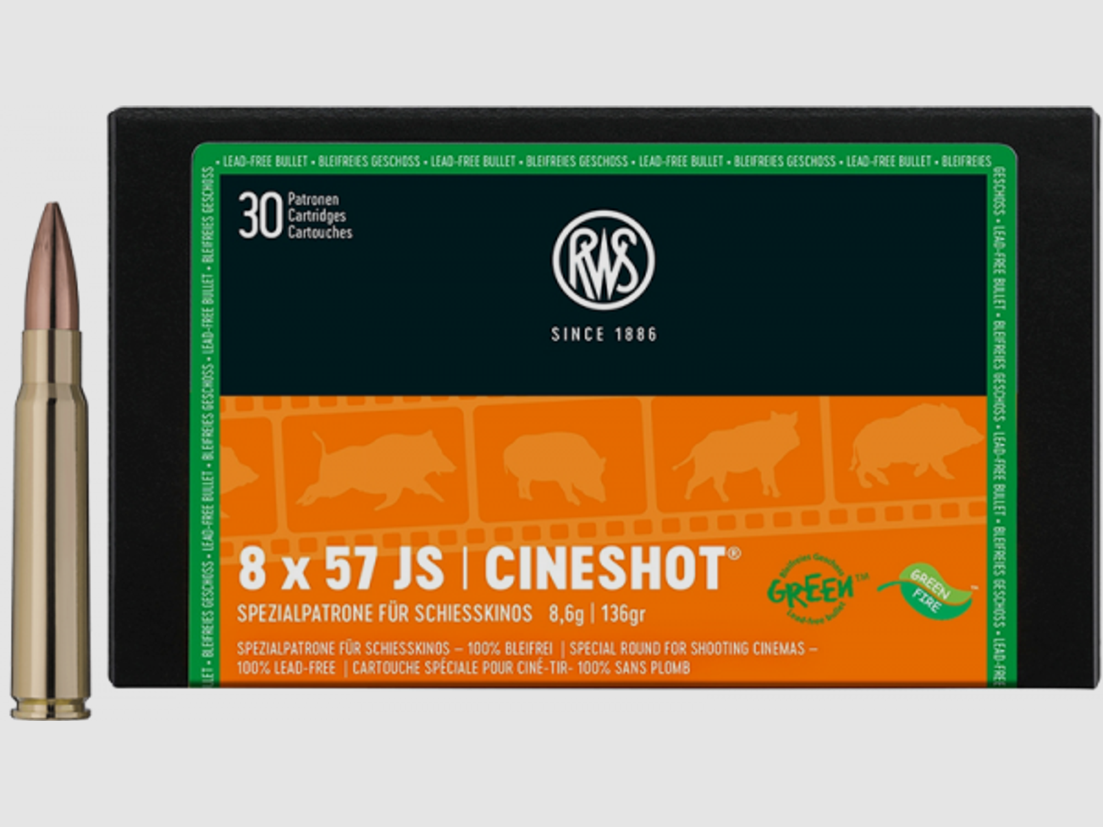 RWS Cineshot 8x57 IS CS bleifrei 133 grs Büchsenpatronen