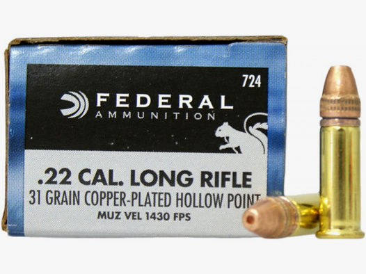 Federal Premium .22 l.r. 2,00g - 31grs Solid Kupfer HP Kleinkalibermunition #724