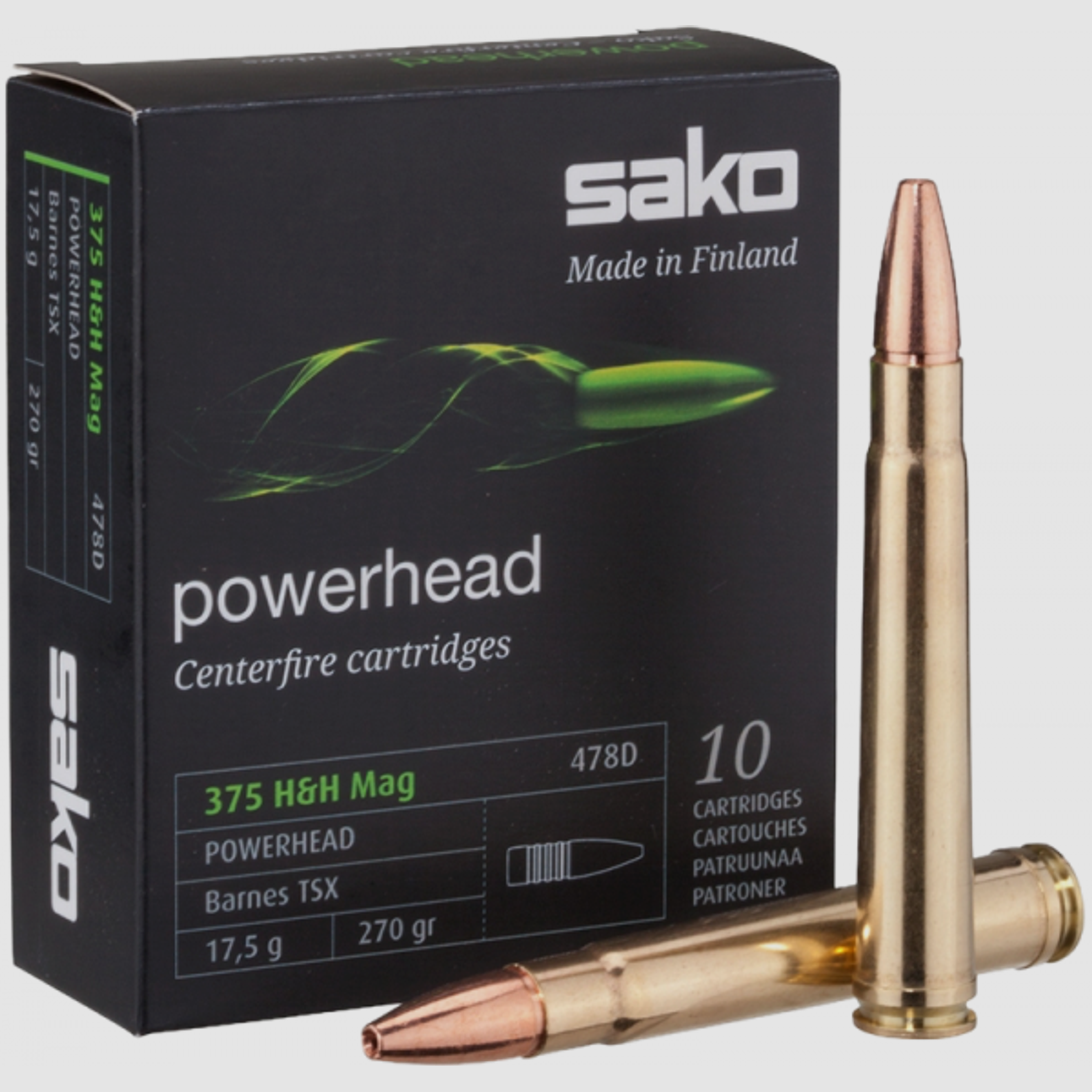 Sako Powerhead .375 H&H Mag Barnes TSX 270 grs Büchsenpatronen