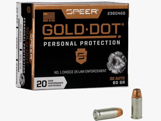 Speer Gold Dot Personal Protection 7,65mm Browning (.32 ACP) Speer Gold Dot HP 60 grs Pistolenpatron