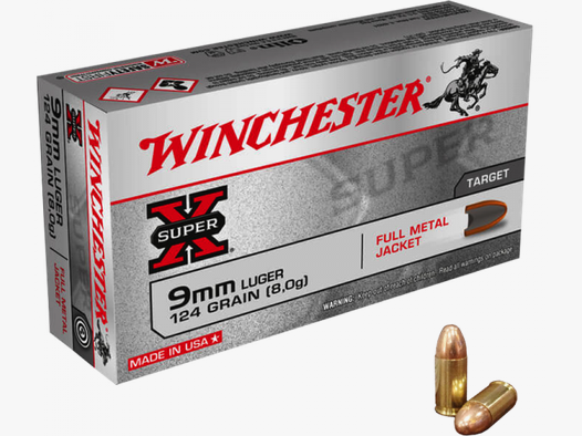Winchester USA Full Metal Jacket 9mm Luger (9x19) FMJ 124 grs Pistolenpatronen