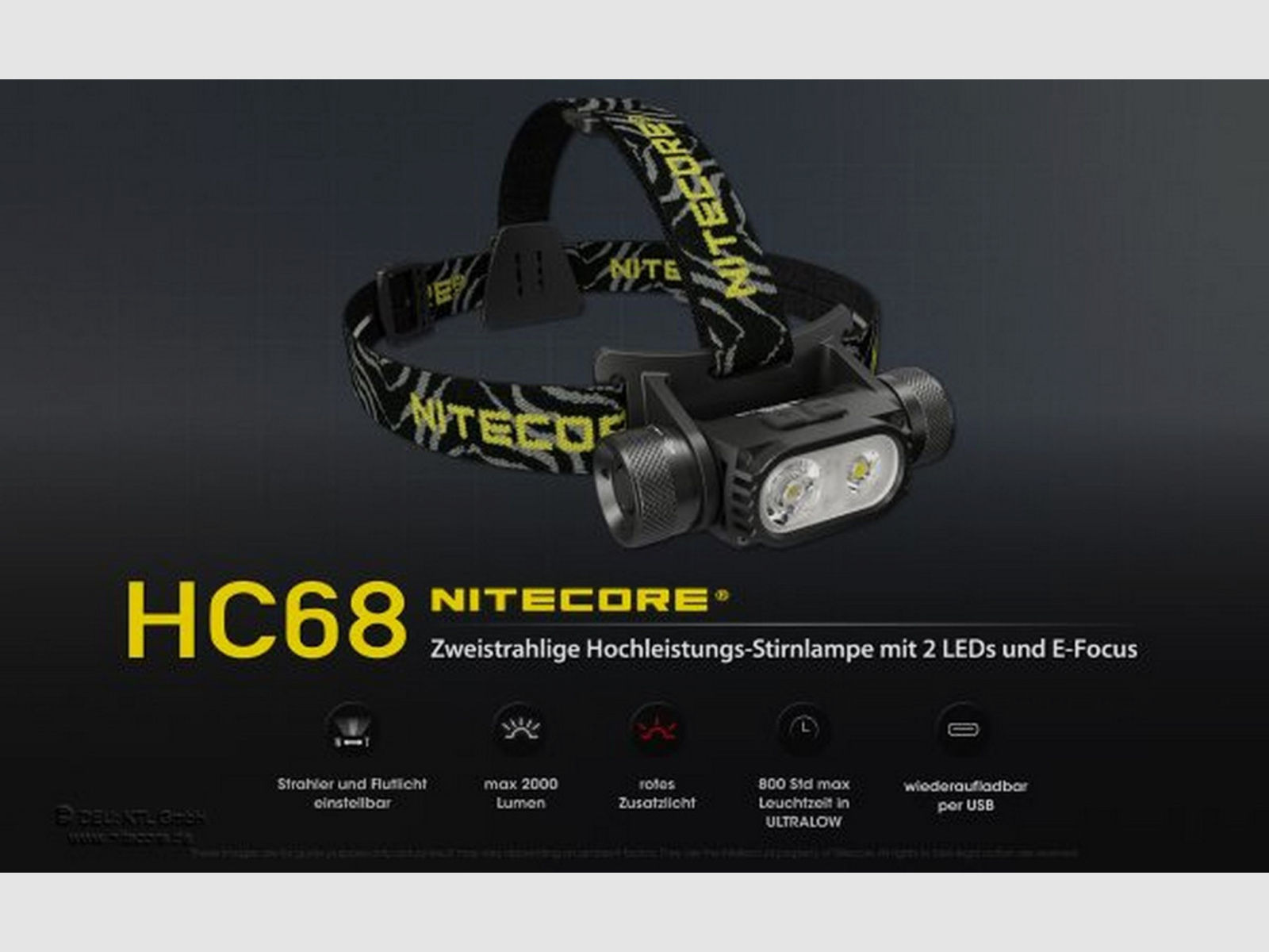 Nitecore Stirnlampe HC68 2000 Lumen, E-Focus