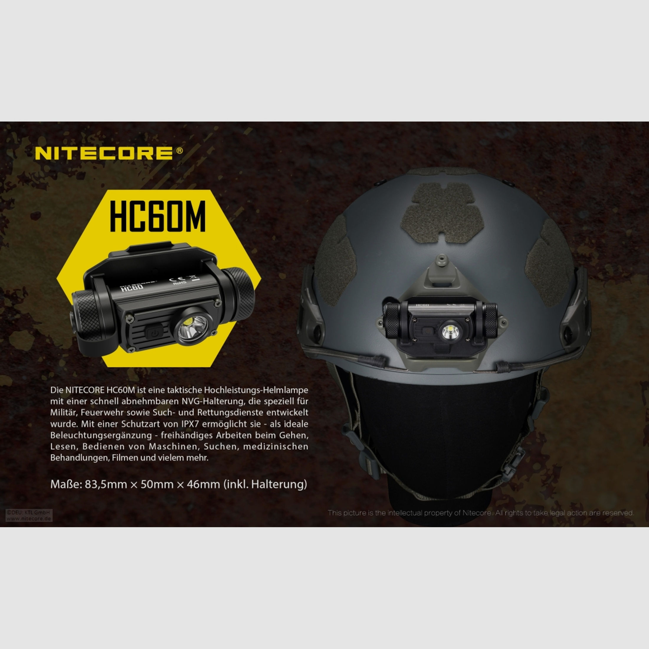 Nitecore HC60M Helmlampe HC60M 1000 Lumen inklusive Akku und NVG Halterung